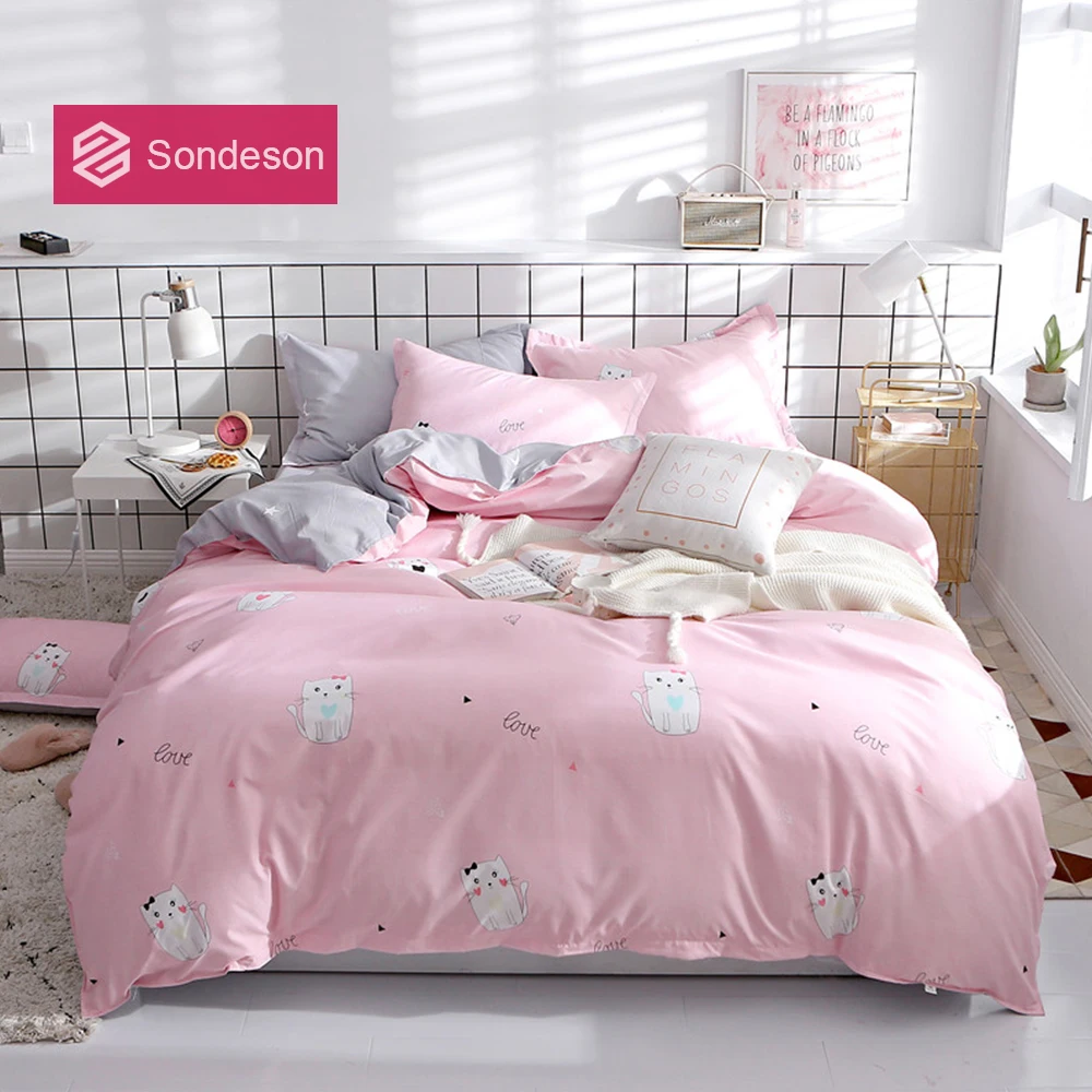 Sondeson модный розовый комплект постельного белья с рисунком кота из мультфильма