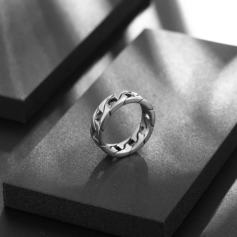 

Fashion Simple Chain Ring Silver Color Stainless Steel Ring Men's and Women's Punk Rock Bike Party Jewelry Parts Lover Day Gift