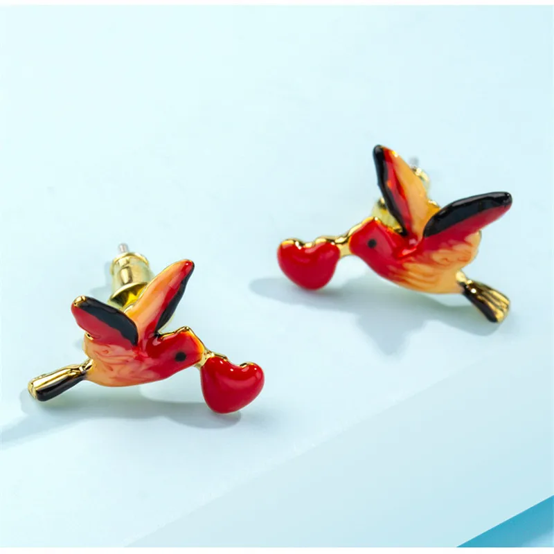 

European and American Style Fashion Personality Wild Enamel Glaze Peach Heart Bird Animal Earrings Ear Clips Without Pierced Ear