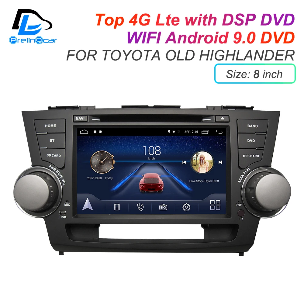 Мультимедийный DVD плеер Android 9 0 DSP сабвуфер 4G Lte мультимедийный для toyota high Lander 2015