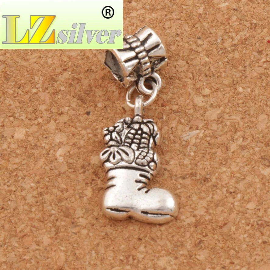 Christmas Stockings Full of Gift Big Hole Beads 30.5x13.5mm 100pcs Zinc Alloy Dangle Fit European Bracelets Jewelry DIY B253
