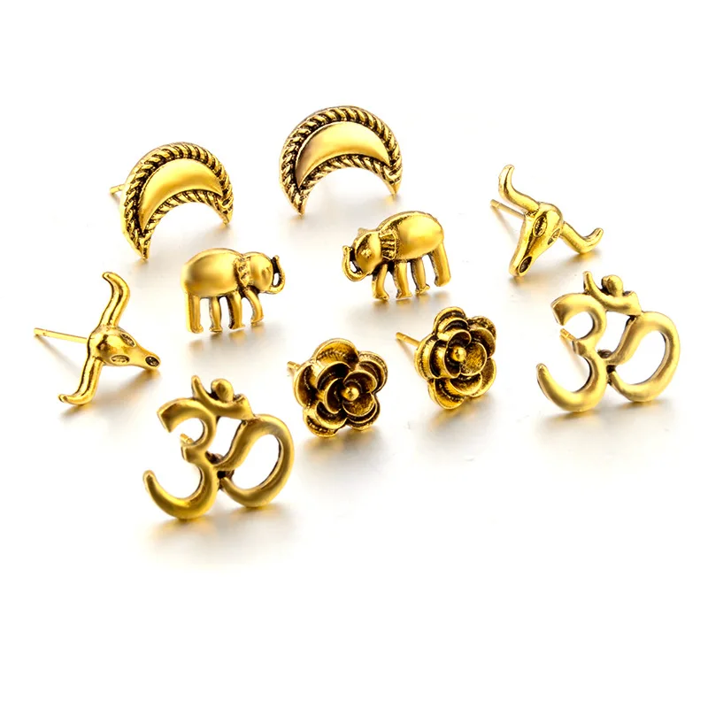 Набор женских серег гвоздиков в стиле Бохо 5 пар|Серьги-гвоздики| |