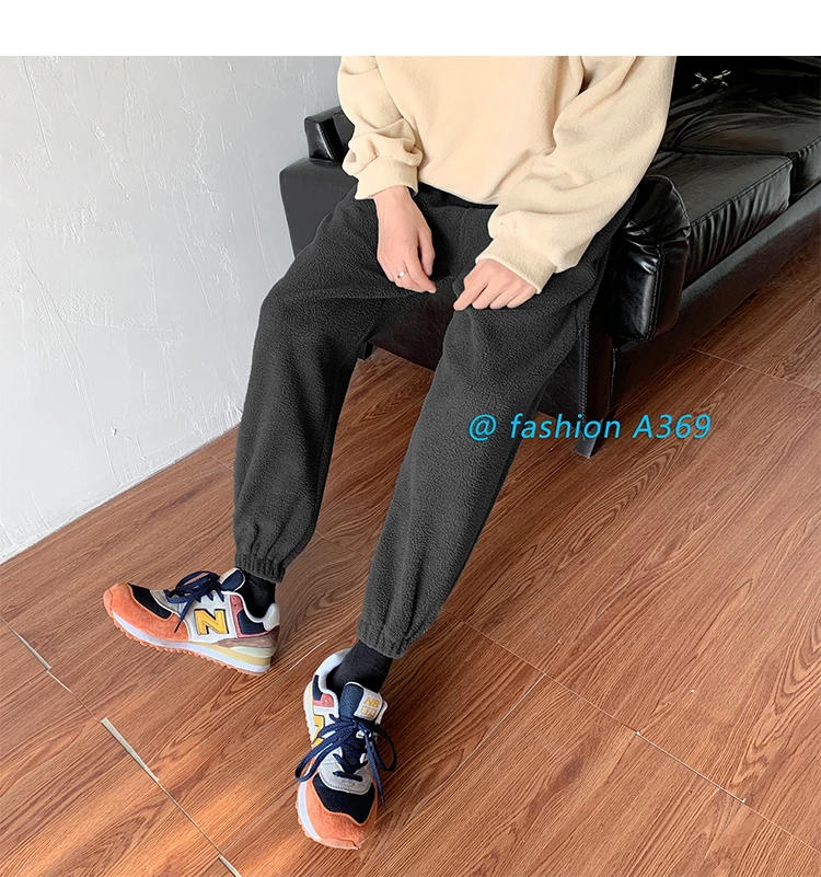 Winter Plus Velvet Padded Pants Men's Warm Fashion Casual Lamb Hair Pants Men Streetwear Wild Loose Joggers Sweatpants Mens