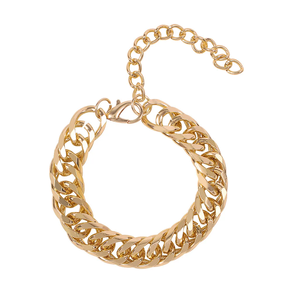 

2021 Hot Sale Creative Retro Thick Chain Aluminum Material Fine Jewelry Female Personality Punk Exaggerated Bracelet Wholesale