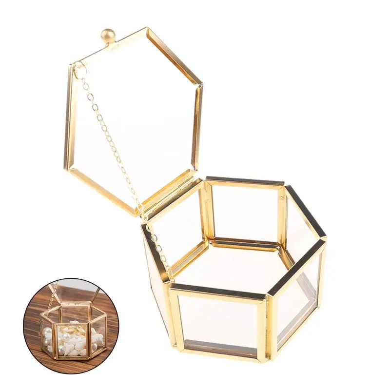 

97QE Geometrical Clear Glass Jewelry Box Jewelry Organize Holder Tabletop Succulent Plants Container Home Jewelry Storage