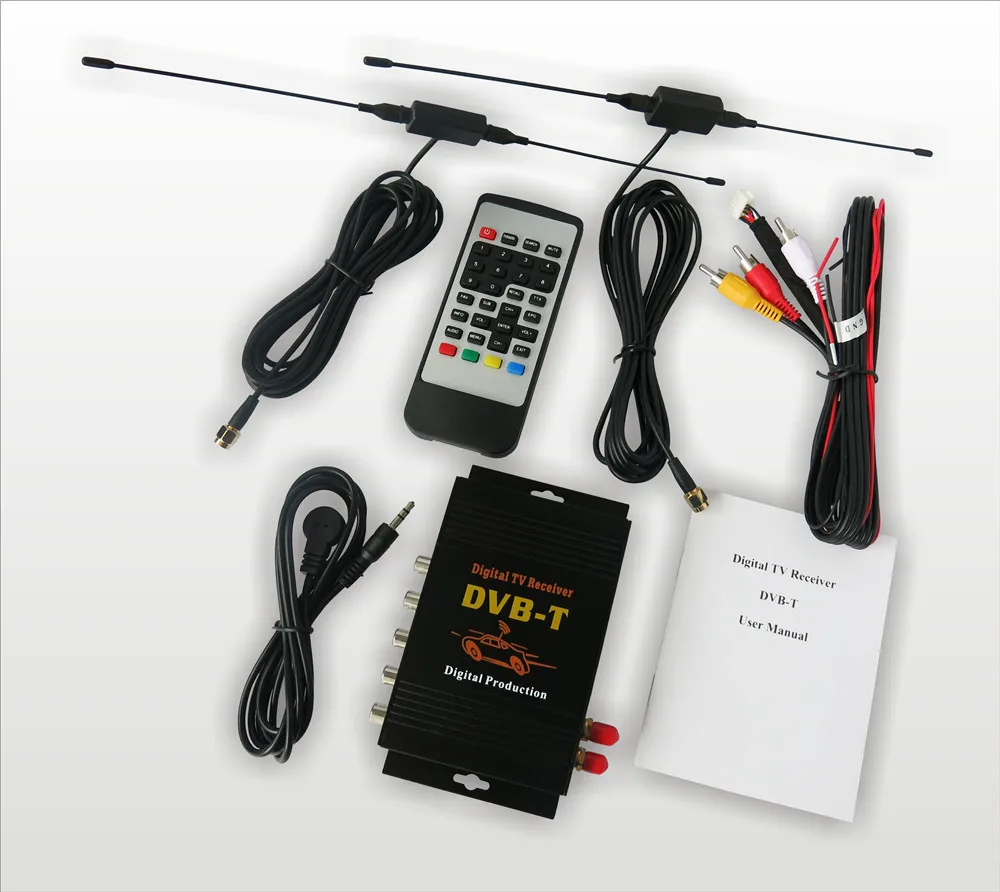 2 тюнера внешний мобильный DVB-T MPEG-4 Авто DVBT MPEG4 цифровой ТВ приемник с пультом