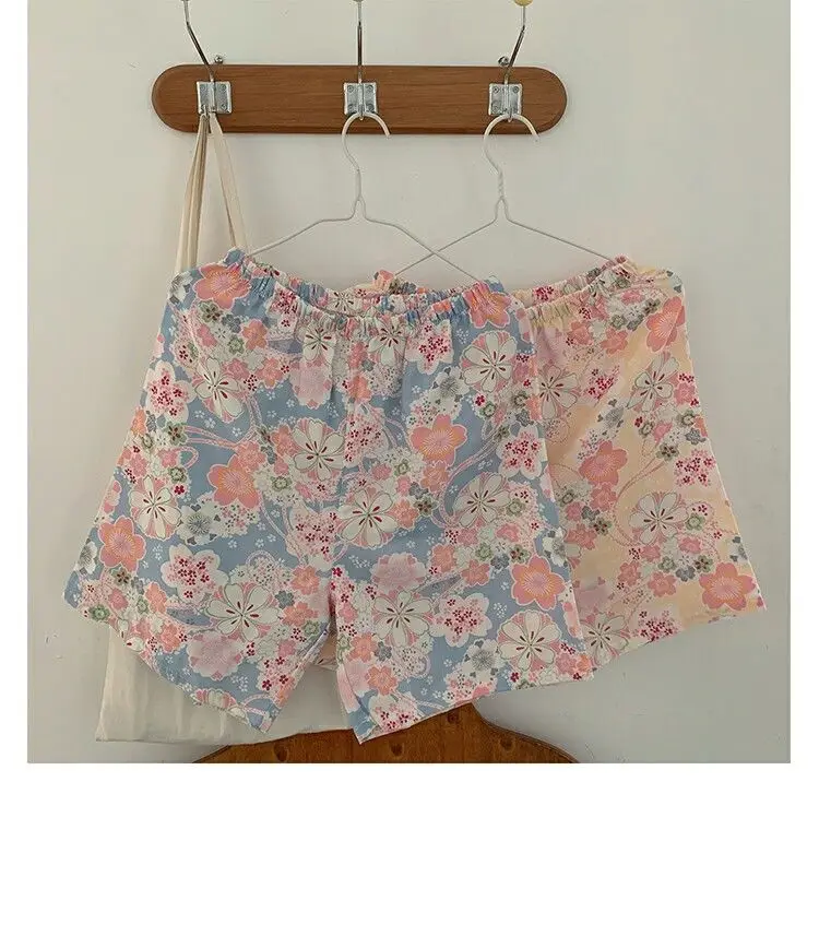 QWEEK Kimono Women Girls Kawaii Room Wear Summer 2021 Pajamas Floral Print Pyjamas Short Sleeve Pijamas Two Piece Set Nightwear