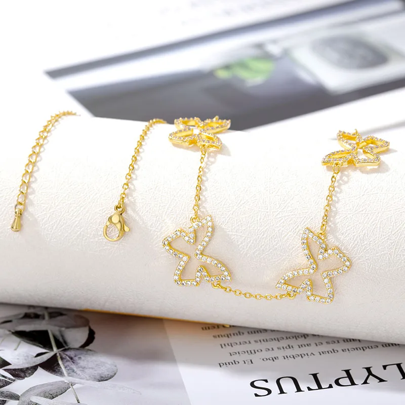 Цепочка с подвеской-бабочкой из высококачественного хрусталя золотым цирконием