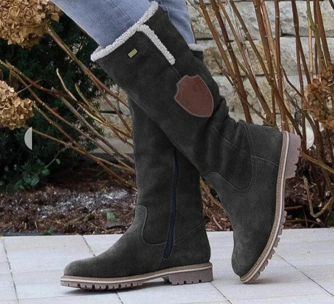 

Женские ботинки до середины икры из искусственной кожи на плоской подошве, зимние ботинки, боевые ботинки на молнии с кисточками для женщин ...