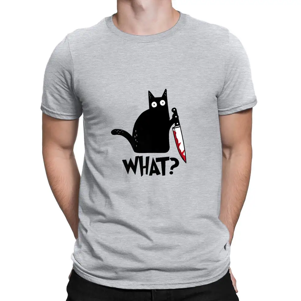 Light grey Cat What t shirt killous Cat с ножом Забавный подарок на Хэллоуин футболка унисекс хлопковая футболка s для мужчин и женщин - Цвет: Light grey