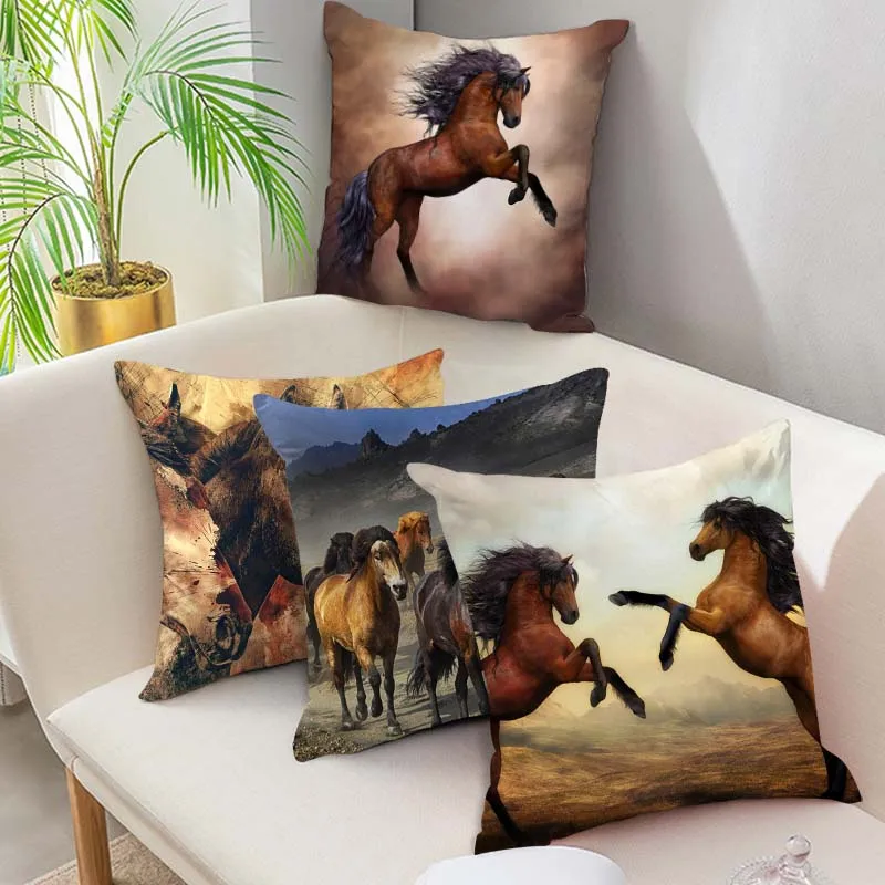 Подушка с лошадью Fuwatacchi чехлы для диких пастбищных лошадиных подушек наволочки