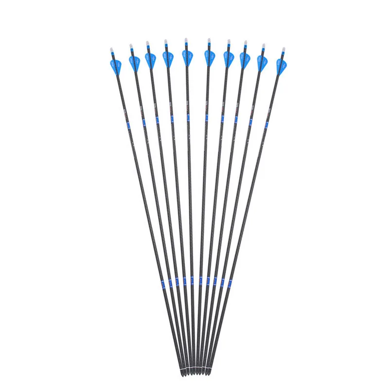 

31 Inches 3K Pure Carbon Arrows OD 7.6mm Spine 350/400 with Replaceable Arrowhead for Compound Bow Archery Hunting Shooting