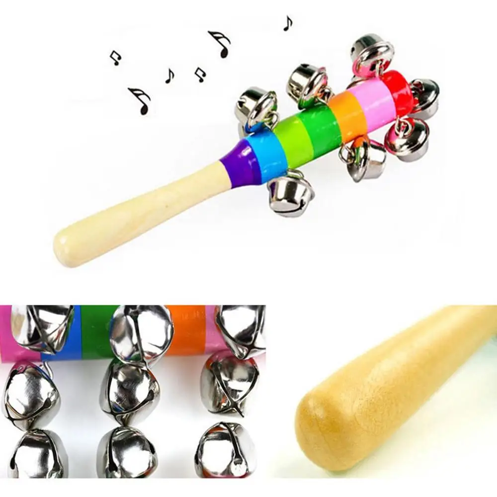 

New Baby Rattle Ring Wooden Handbell Baby Toys Musical Instruments 0-12 Months Colorful Music Education Wooden Toy