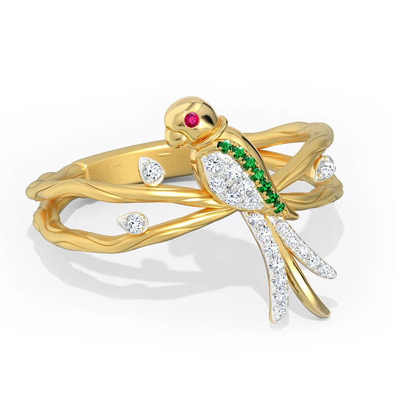 Fashion Rings Creative Bird Sparrow Cubic Zirconia Cross Hollow Animal Party for Women Gold Color Female Jewelry A4M481 | Украшения и