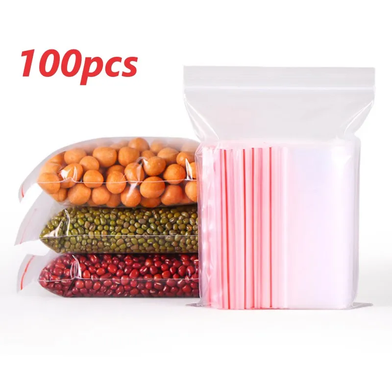 

100pcs/pack Food grade Small Zip Lock Plastic Bags Reclosable Transparent Bag Shoe Bag Vacuum Storage Bag Poly Clear Bags