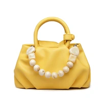 pu leather women designer handbag 2021 shopper purse girls fashion casual solid color pleated pearl chain hobo bag shoulder bags