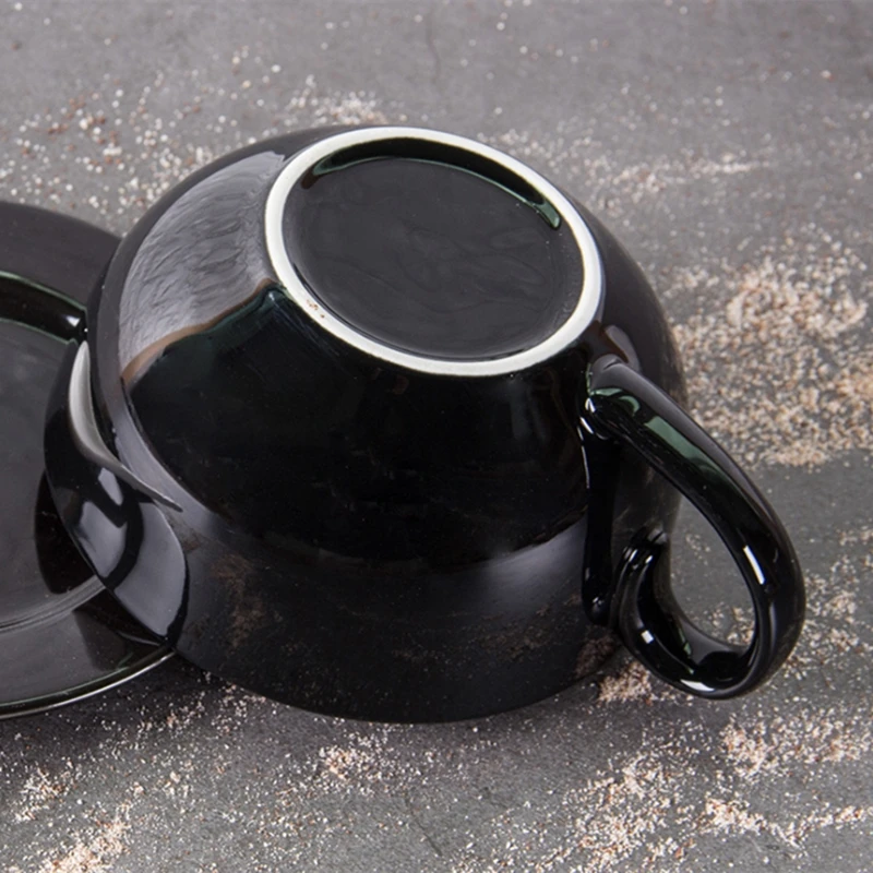 Черная Керамическая кофейная чашка блюдце ложка набор кружка для латте капучино