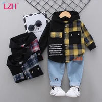 lzh autumn winter new baby boys clothes fashion toddler children clothing plaid shirttrousers 2pcs set kids outfits 1 4 years