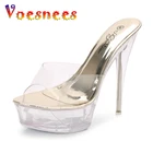 Женские прозрачные шлепанцы Voesnees, на высоком каблуке 15 см, с прозрачной платформой, 2021
