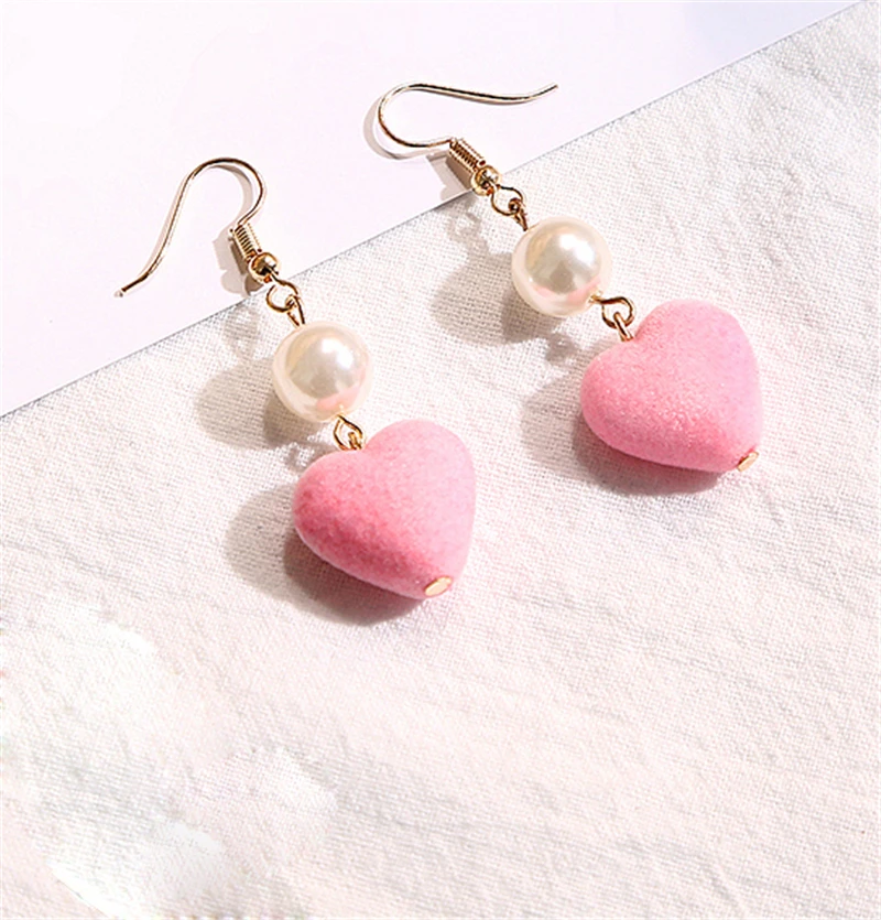 Женские серьги в японском стиле розовые сережки виде сердца и хвоста Феи из аниме