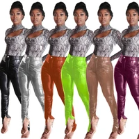 casual women pu leather pants skinny split out solid color party night streetwear winter clothes for women outfit