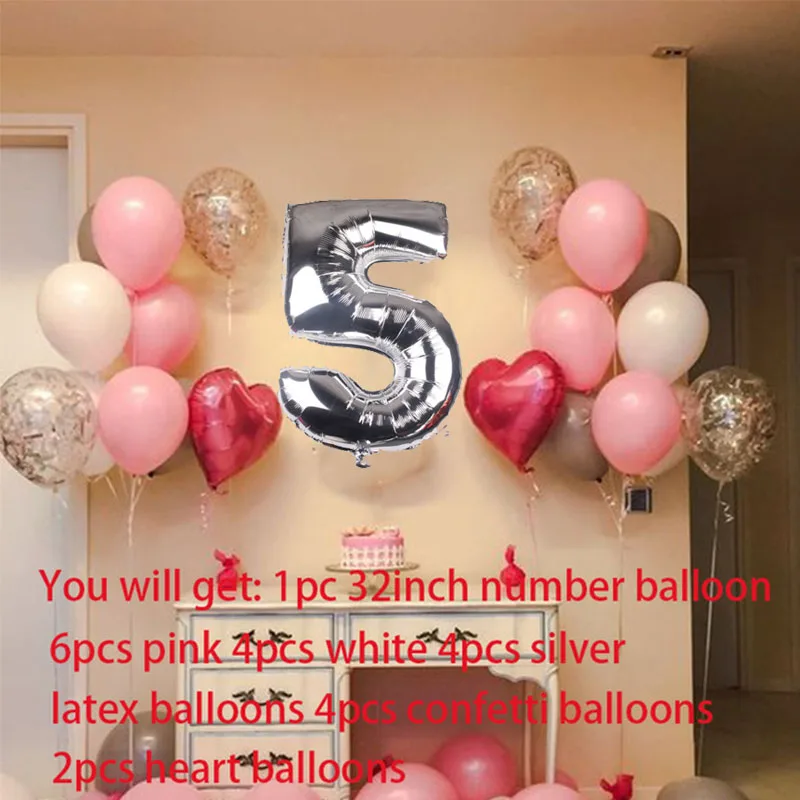 with 5 number 21 шт./лот От 1 до 5 лет на день рождения воздушные шары в виде сердца, с 32 дюймов номер 1th День рождения украшения для детей - Цвет: with 5 number