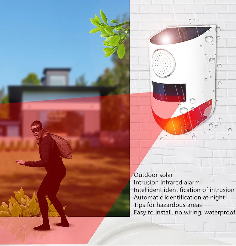 Лидер продаж инфракрасный датчик движения на солнечной батарее сирена
