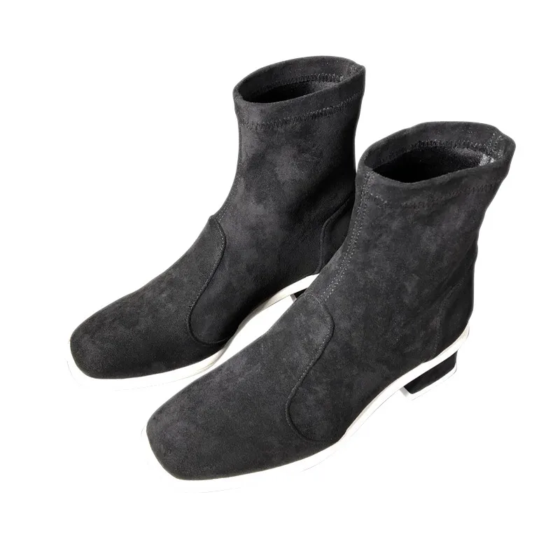 Fall Winter Shoes Woman 2019 Brand Ankle Boots Black Leather Square Heel Short Plush Slip On Women Chelsea кроссовки | Обувь