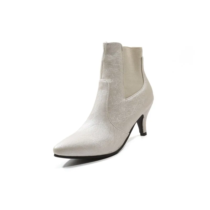 Большие размеры женские полусапожки однотонные модные ботинки на высоком