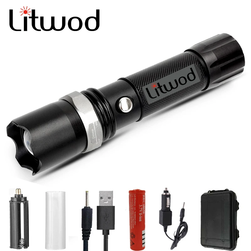 

LED Flashlight Portable powerful torch 5 modes rechargeable 18650 battery Outdoor Waterproof lamp Powered Tactical Riding light