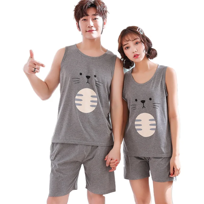 Пижамы для пар летние пижамы без рукавов мужчин и женщин безрукавка влюбленных с