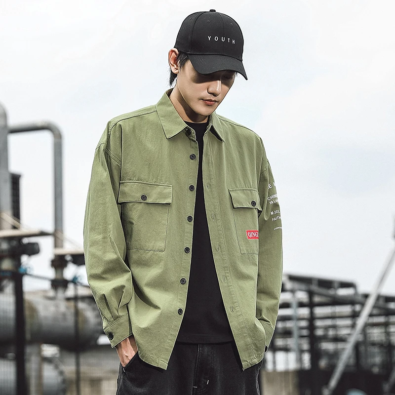 Оливково желтый серый черный мужской Chore рубашка Куртка карго Карманы Уличная