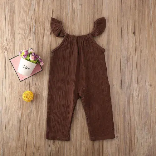 Комбинезон из хлопка и льна для новорожденных девочек Модный летний детский