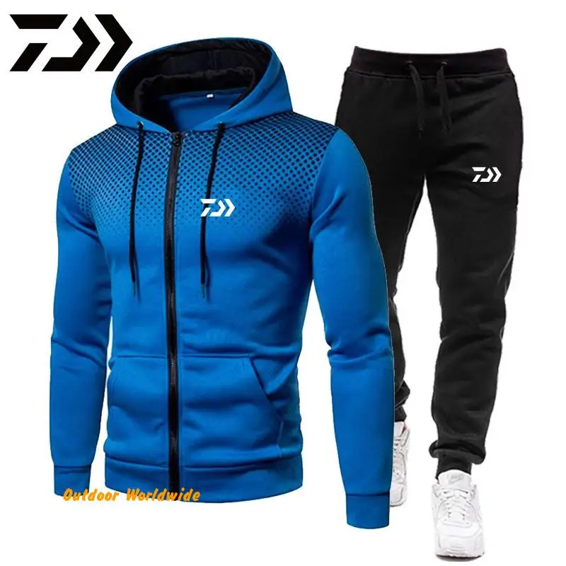 

Tracksuit Men Spring Autumn Men Hooded DAIWA Fishing Jacket Set+2Pcs Pant Man Plus Sportswear DAWA Fishing Clothing Set