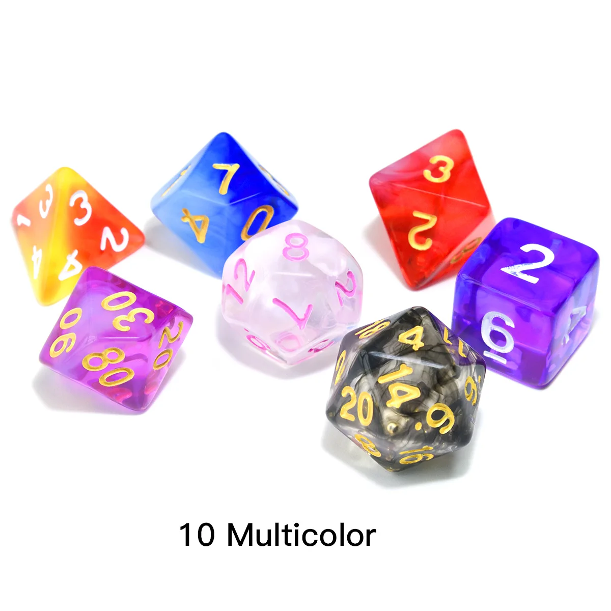 Набор прозрачных игральных костей двух цветов для DnD ролевой игры MTG с чёрный