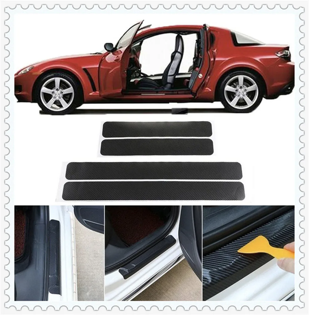 4 шт. Стикеры для стайлинга автомобиля устойчивые к царапинам углеродное волокно
