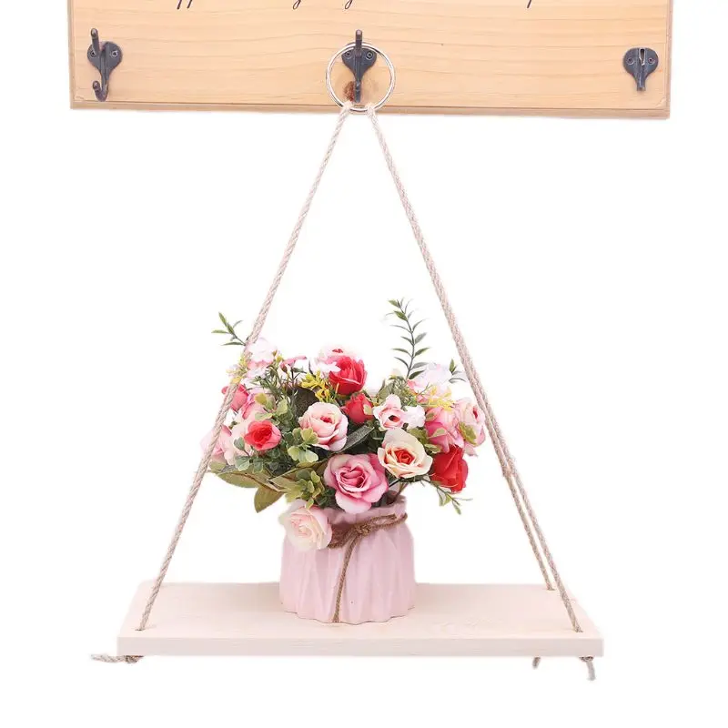 Деревянная Декоративная Настенная подвесная полка веревка для качелей