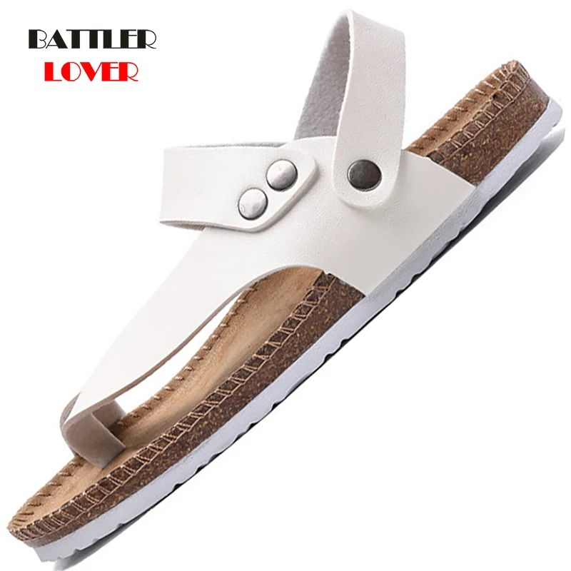 Летние мужские пробковые сандалии из искусственной кожи модная пляжная обувь