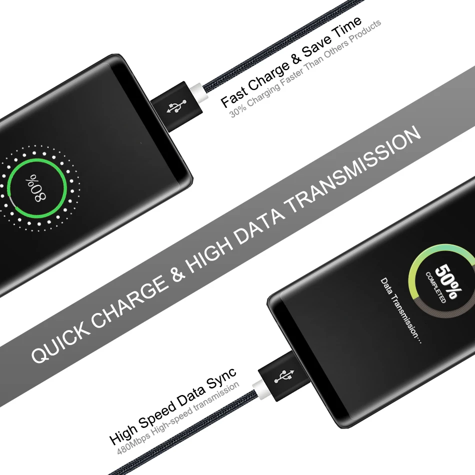 Нейлоновый кабель USB C для зарядки и передачи данных 5 В 2 4 А Samsung S10/LG G6/Huawei mate 20/Xiaomi 8