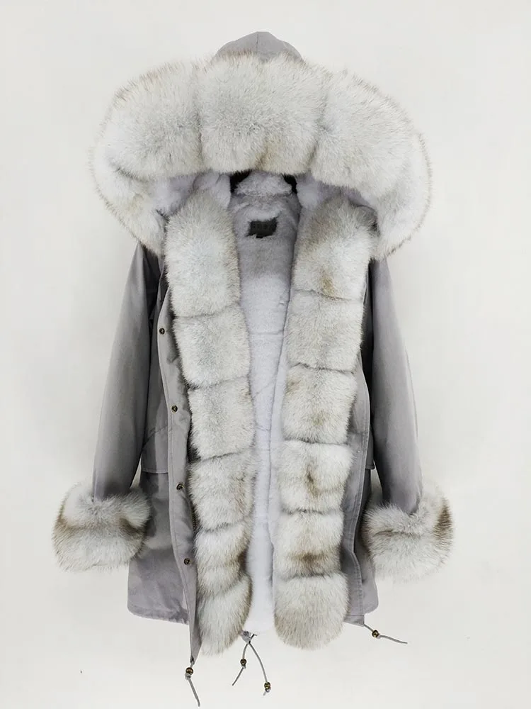 blue fox fur 5 S-7XL, новая зимняя куртка, Женское пальто из натурального меха, длинная парка с воротником из натурального Лисьего меха, верхняя одежда с отстегивающимся мехом - Цвет: blue fox fur 5