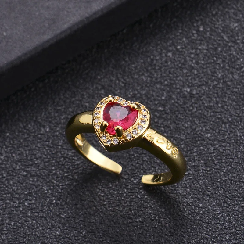 

Fashion Heart Ring Wedding Engagement Anillo De Compromiso Small Peach Micro-Inlaid Zircon Women For Rings Adjustable Opening