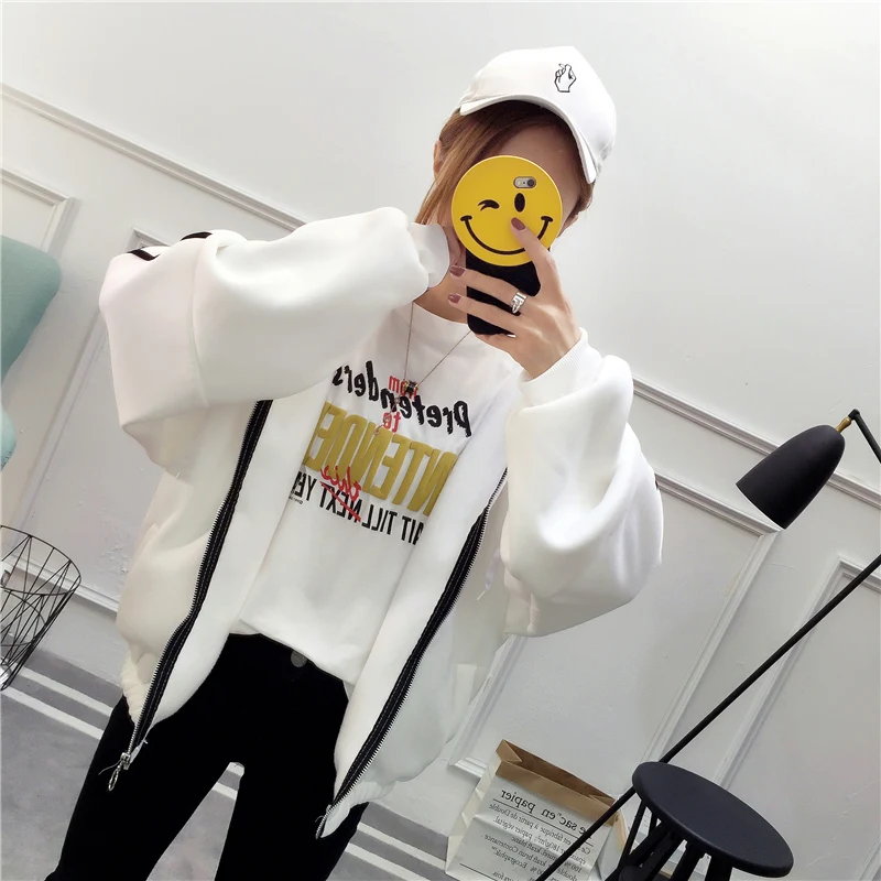 Женская толстовка на молнии черно-белая Свободная Повседневная Толстовка