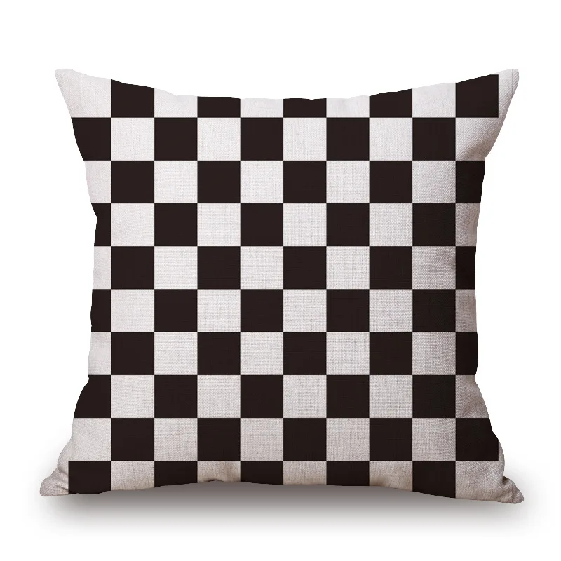 Geometric Mosaic Plaid Stripe Cushion Cover Modern Black and White Linen Throw Pillow Living Room Home Decoration | Дом и сад
