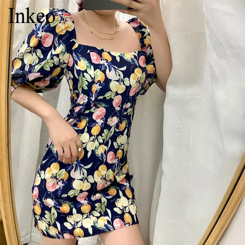 

2020 Flora print sleeveless ruched sexy Bodycon dress Spring summer women fashion streetwear Mini dress club wear INKEO 9D280