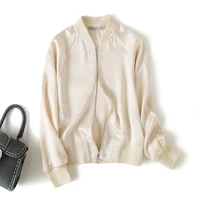silk satin casual short coat new spring silk loose fitting solid color baseball uniform zipper shirt jacket women