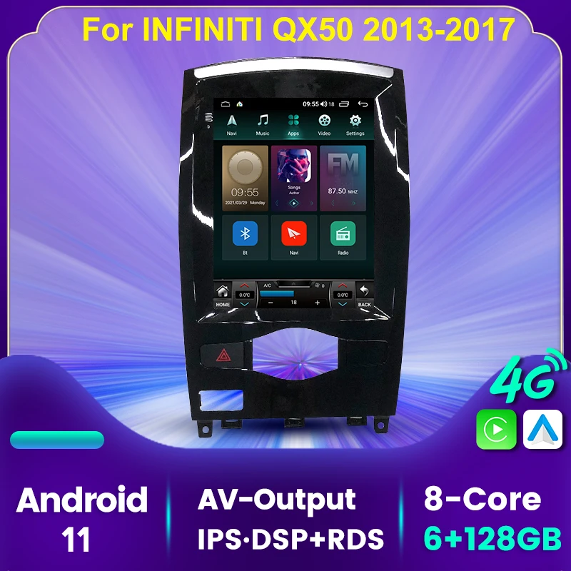 

Автомагнитола 2DIN Tesla Style IPS DSP для Infiniti QX50 2013-2017 Android 11, автомобильное радио, стерео, GPS-навигация, мультимедийный плеер Carplay 4G Lte