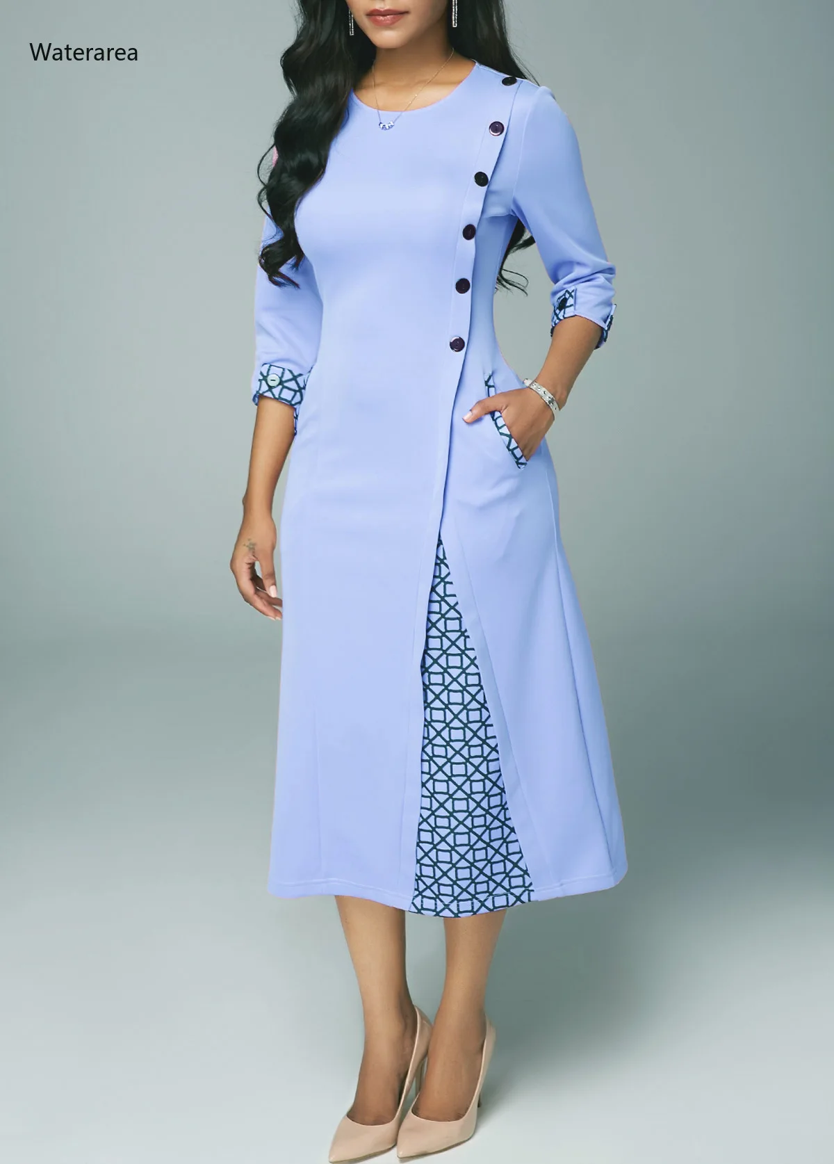 2019 размера плюс новое осеннее женское платье с О-образным вырезом и половинными