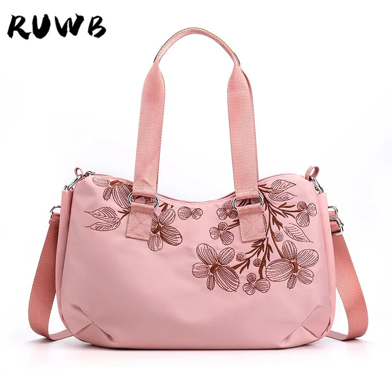 

Embroidered Floral Waterproof Nylon Women's Tote Bags for Women 2021 Casual Shopping Handbag Ladies Large Capacity Shoulder Bags