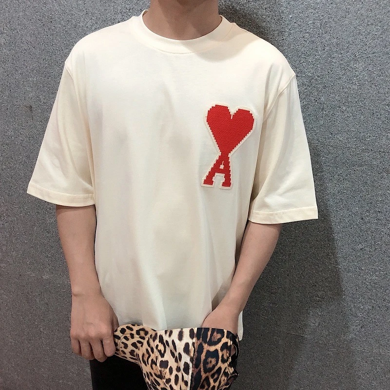 

Men T-shirt AMI Embroidery Heart T Shirt Women Loose Streetwear Cotton Tee Casual Harajuku Hip Hop Oversize Top O-neck Tshirts