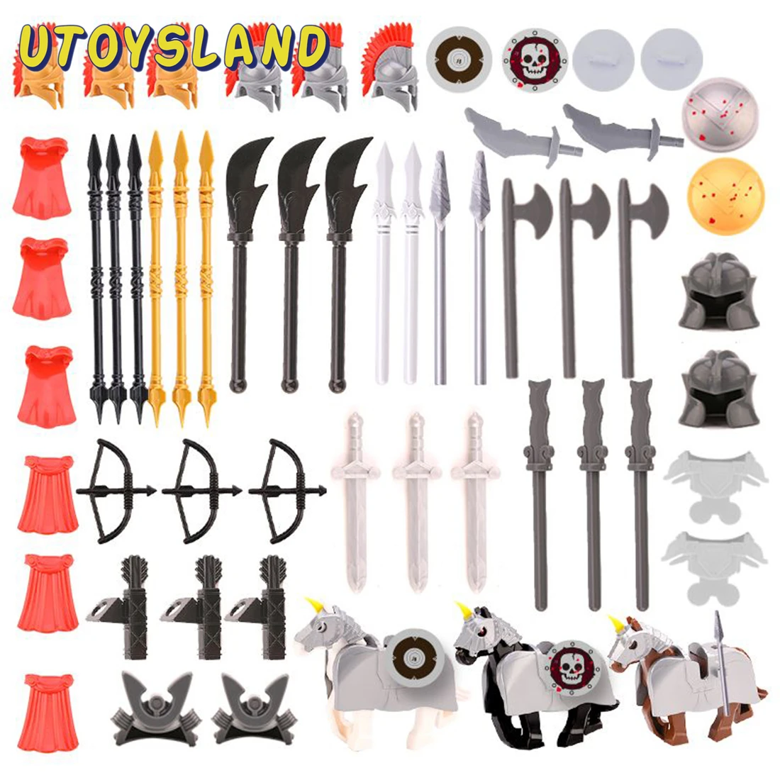 

61 шт. Древнего Рима Греция средневековья Стиль мелких частиц строительные блоки для детей рисунок Броня оружие шлем жилет щит комплект для ...